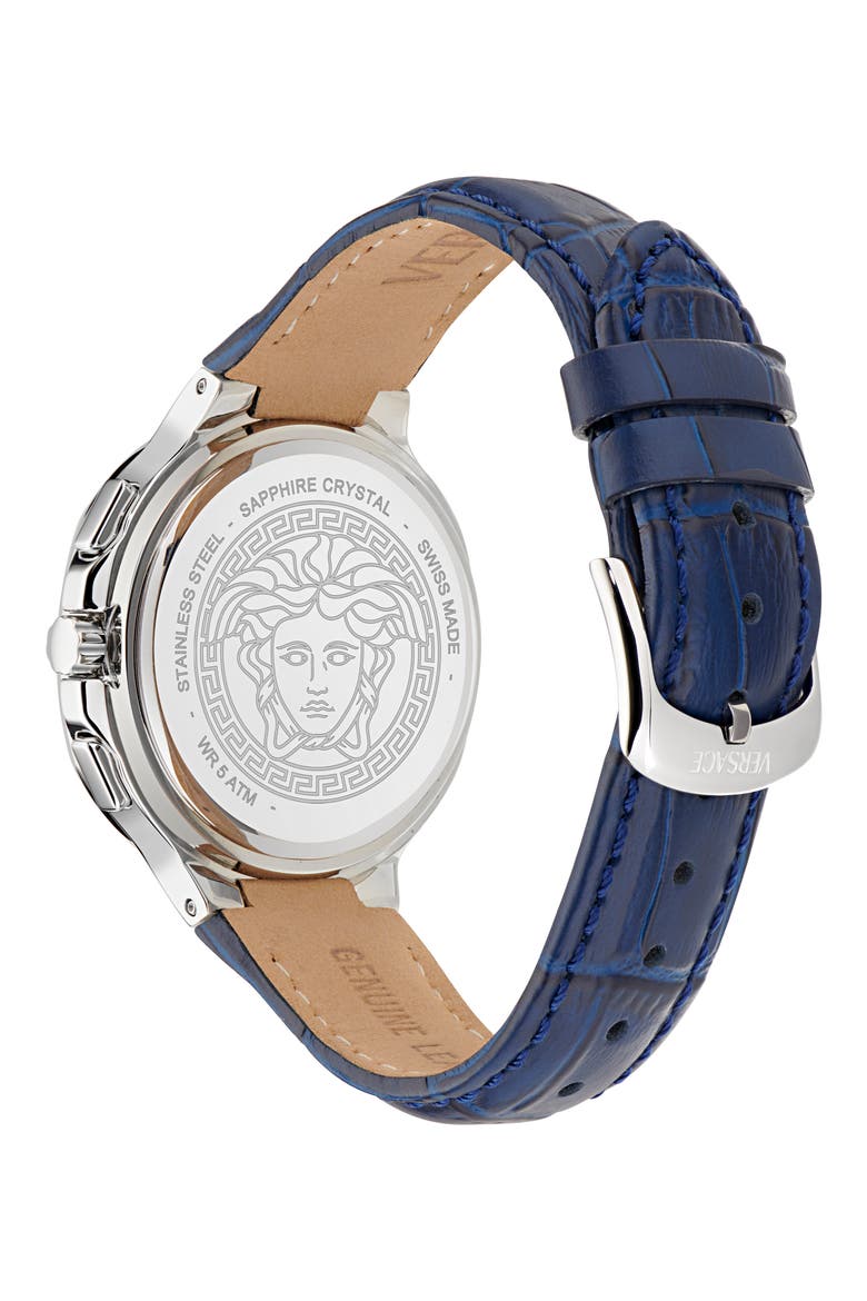 V-Chrono Square Swiss Quartz Croc Embossed Leather Strap Watch, 40mm, Alternate, color, STAINLESS STEEL