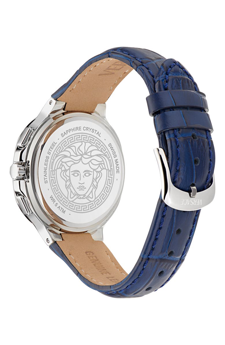 Versace V-Chrono Square Swiss Quartz Croc Embossed Leather Strap Watch, 40mm, Alternate, color, Stainless Steel