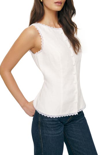 Reformation Amela Linen Button-up Top In White