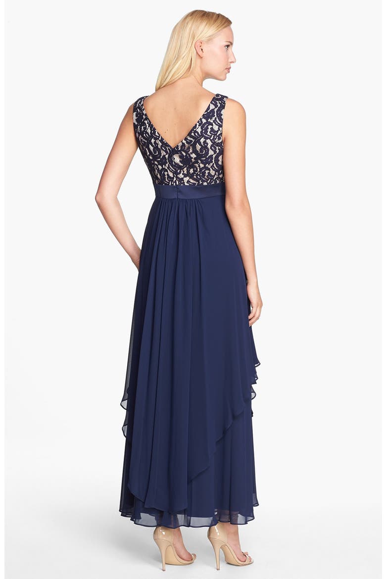 Lace & Chiffon Gown, Alternate, color, NAVY