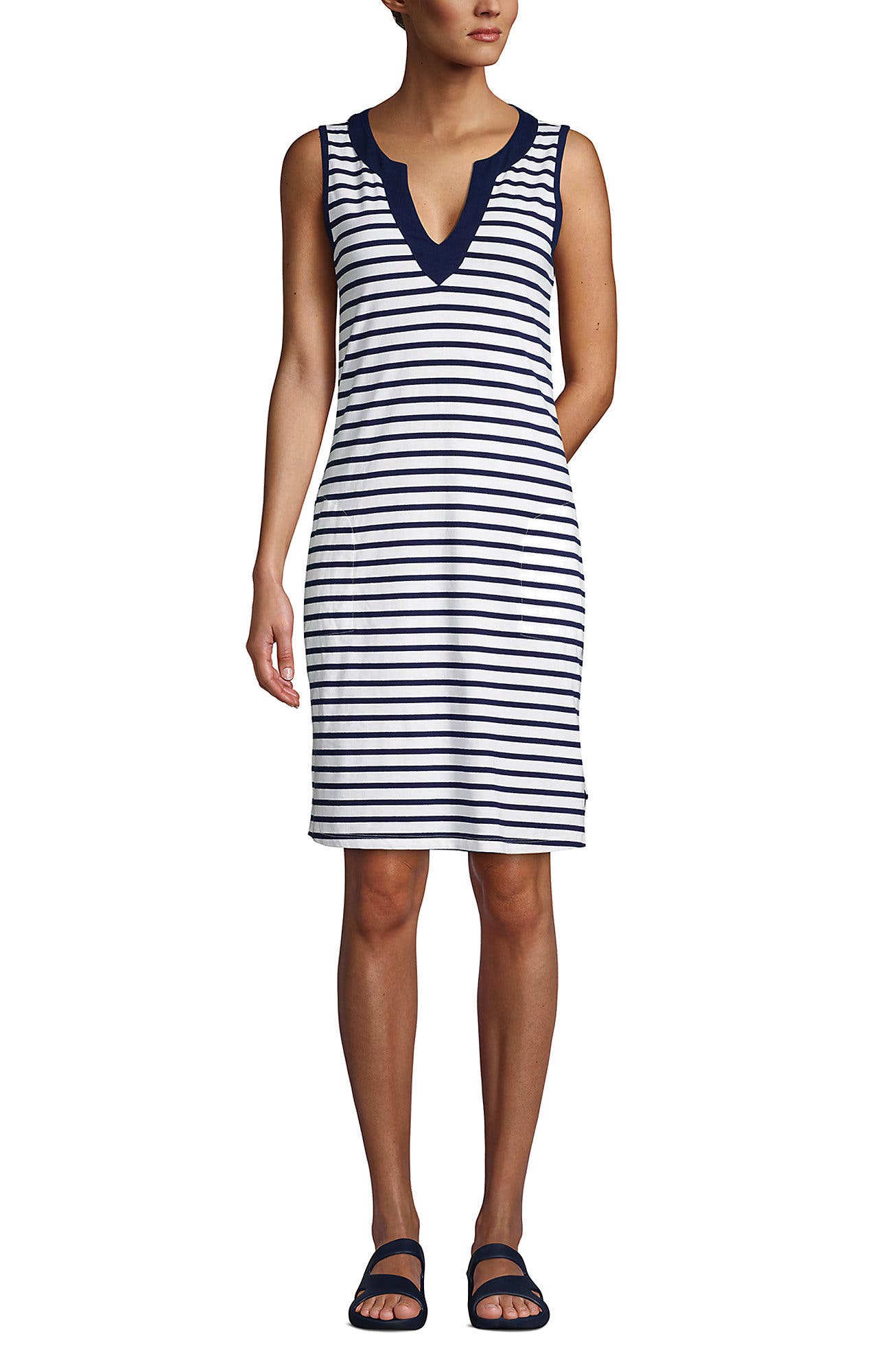 lands' end women's cotton jersey sleeveless swim cover-up dress (Women) vt::Dresses::Dress Style::Slip Dress