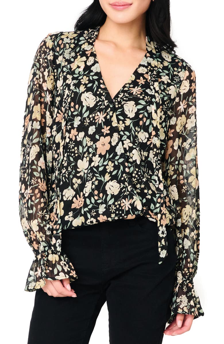GIBSONLOOK Floral Print Surplice Top, Main, color, Black Multi Floral