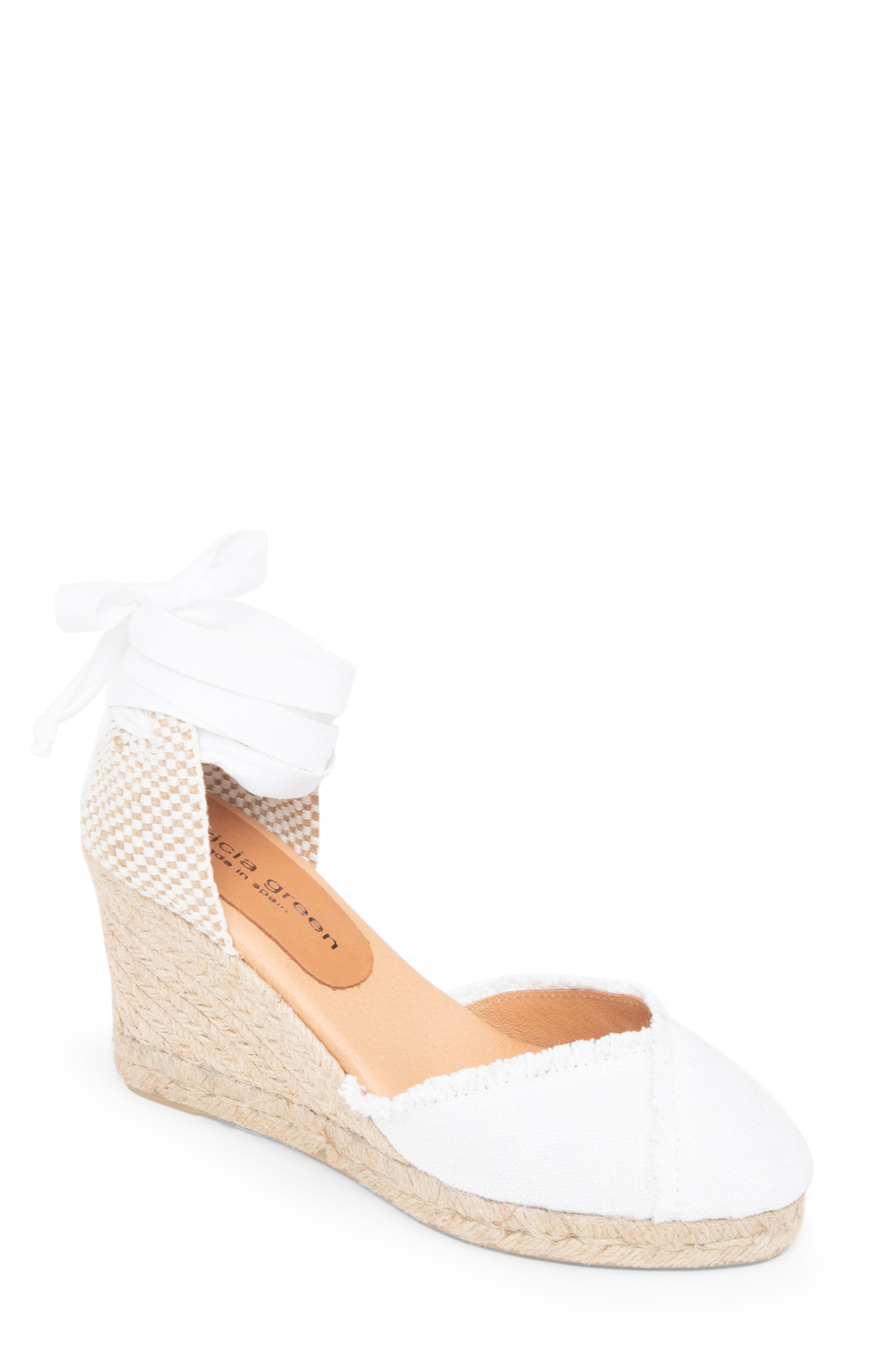 patricia green Gwen Frayed Espadrille Wedge Sandal, Main, color, White