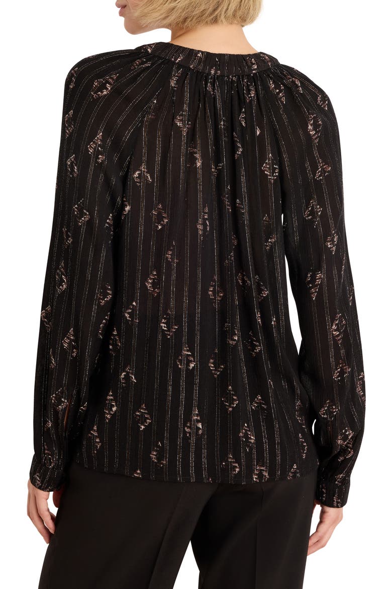 Jacquard Stripe Diamond Lurex Peasant Top, Alternate, color, BLACK MULTI