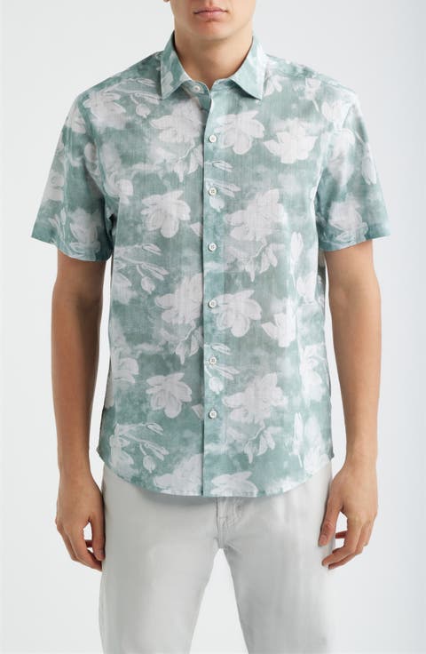 Kyliam Floral Print Short Sleeve Cotton Button-Up Shirt