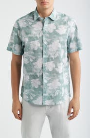 Robert Barakett Kyliam Floral Print Short Sleeve Cotton Button-Up Shirt