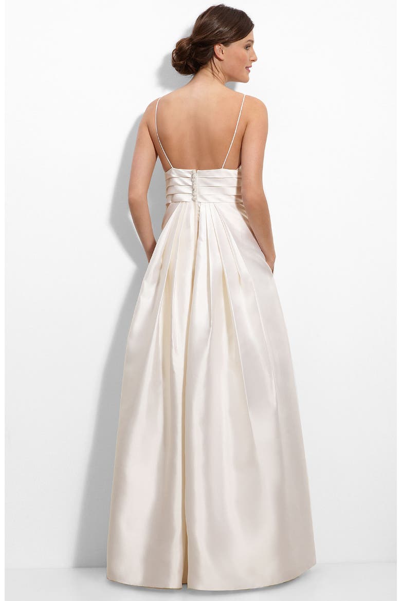 Beaded Lace Inset Silk Mikado Gown, Alternate, color, IVORY