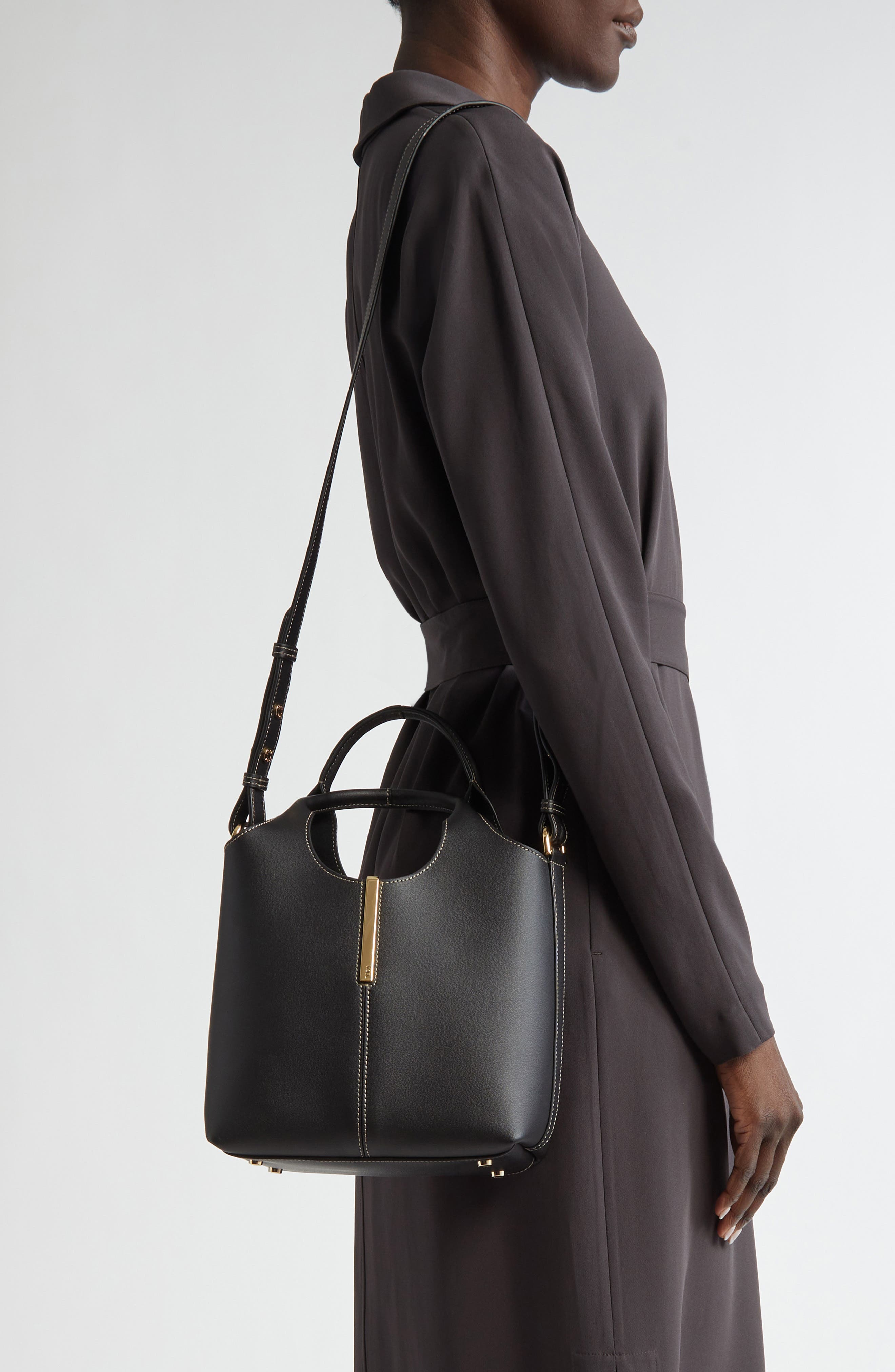 Tod
s Mini Leather Shopping Bag Tote, Alternate, color, Nero