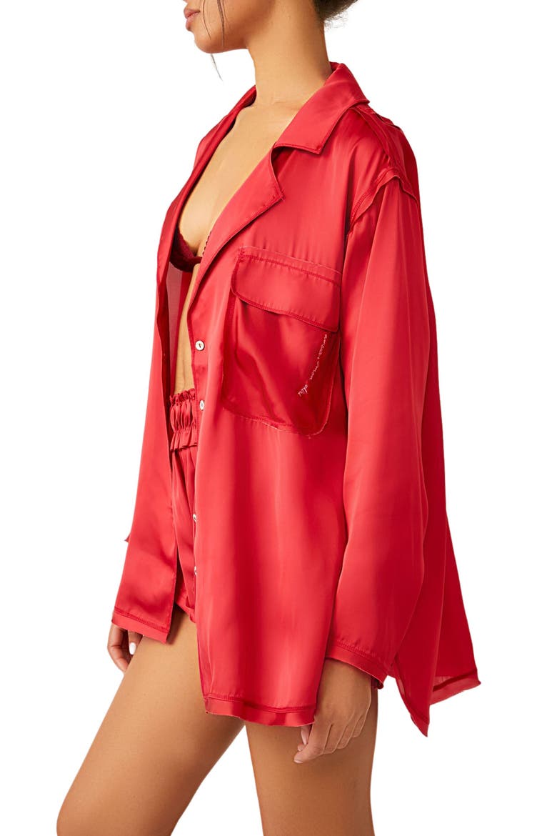Like Honey Long-Sleeve Satin Pajama Shirt, Alternate, color, RUBY RED
