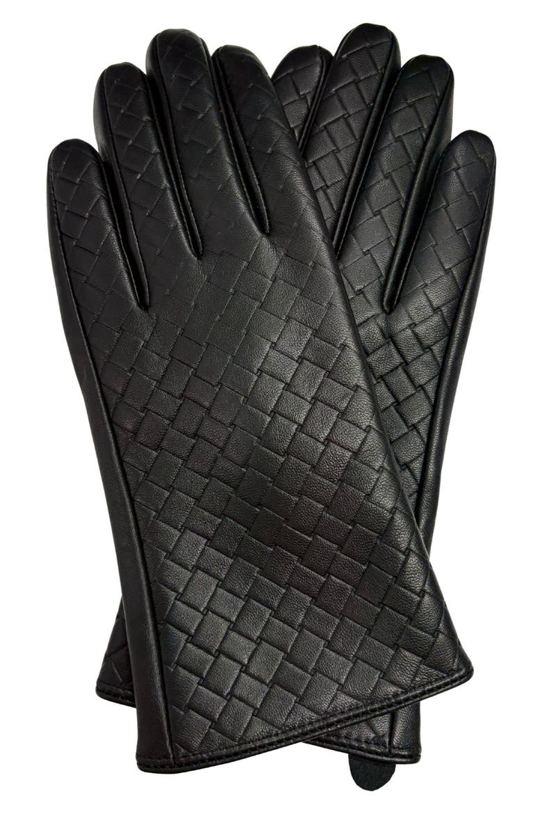 Tech Woven Leather Gloves, Main, color, BLACK