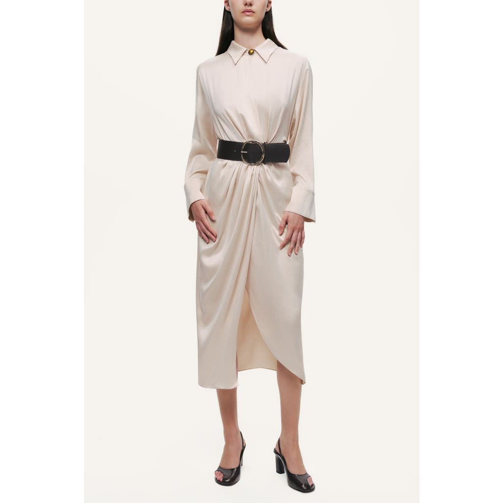 Nocturne Belted Draped Shirt-collar Maxi Dress In White
