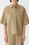 Lafayette 148 New York Workwear Garden Grid Tropical Merino Wool Blend Short Sleeve Button-Up Shirt