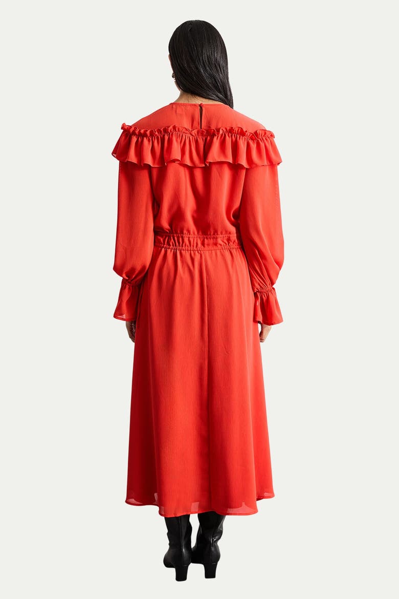 Ruffle Shoulder Detail Boho Maxi Dress, Alternate, color, Red
