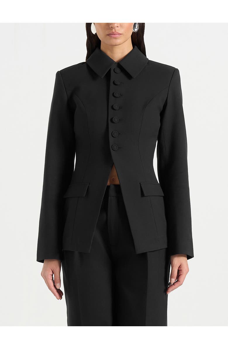 Manière De Voir Harper Tailored Cinch Blazer With Detachable Collar, Main, color, Black