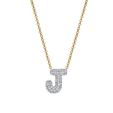 Small Bubble Initial Letter 14K Yellow Gold Diamond Pendant Necklace