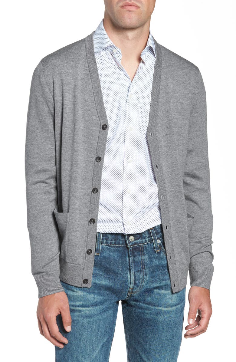 NORDSTROM MEN'S SHOP Merino V-Neck Cardigan, Main, color,