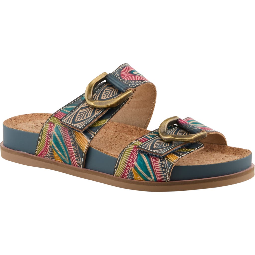 L'artiste By Spring Step Glaze Platform Slide Sandal In Blue Multi