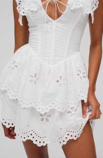 Daisy Eyelet Tiered Cotton Fit & Flare Minidress