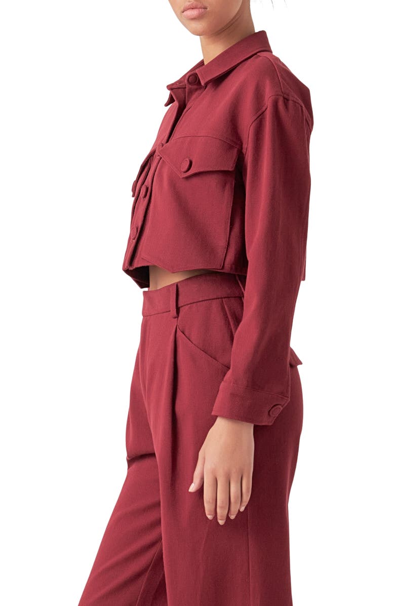English Factory Boxy Crop Utility Shirt Jacket, Alternate, color, Burgundy