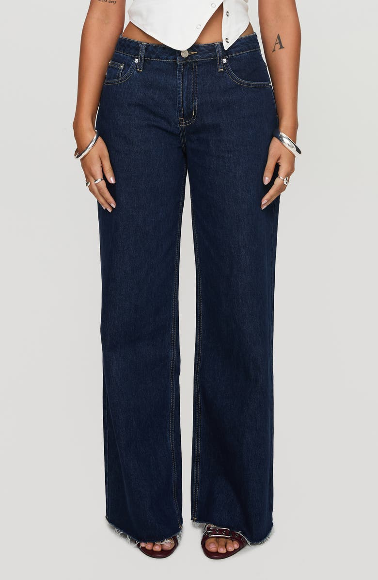 Princess Polly Darla Raw Hem Low Rise Straight Leg Jeans, Main, color, Dark Wash