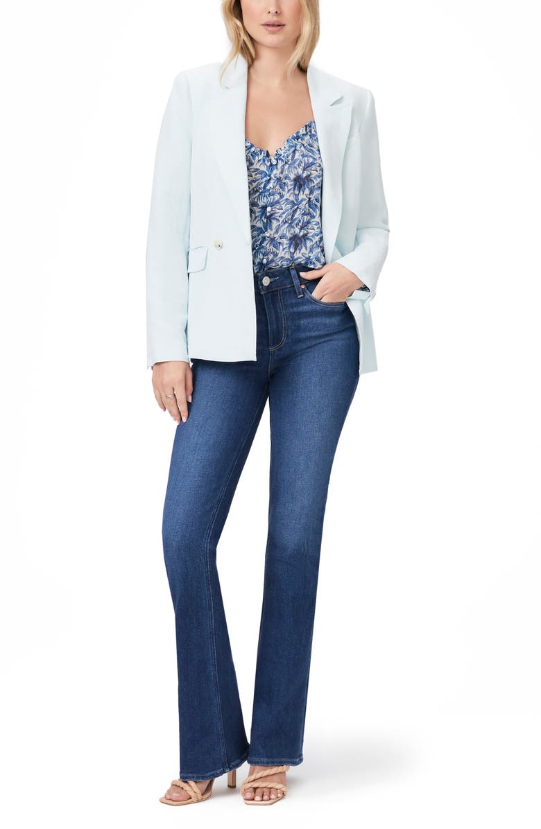 PAIGE Myla Leaf Print Ruffle Neck Silk Blouse, Alternate, color, 