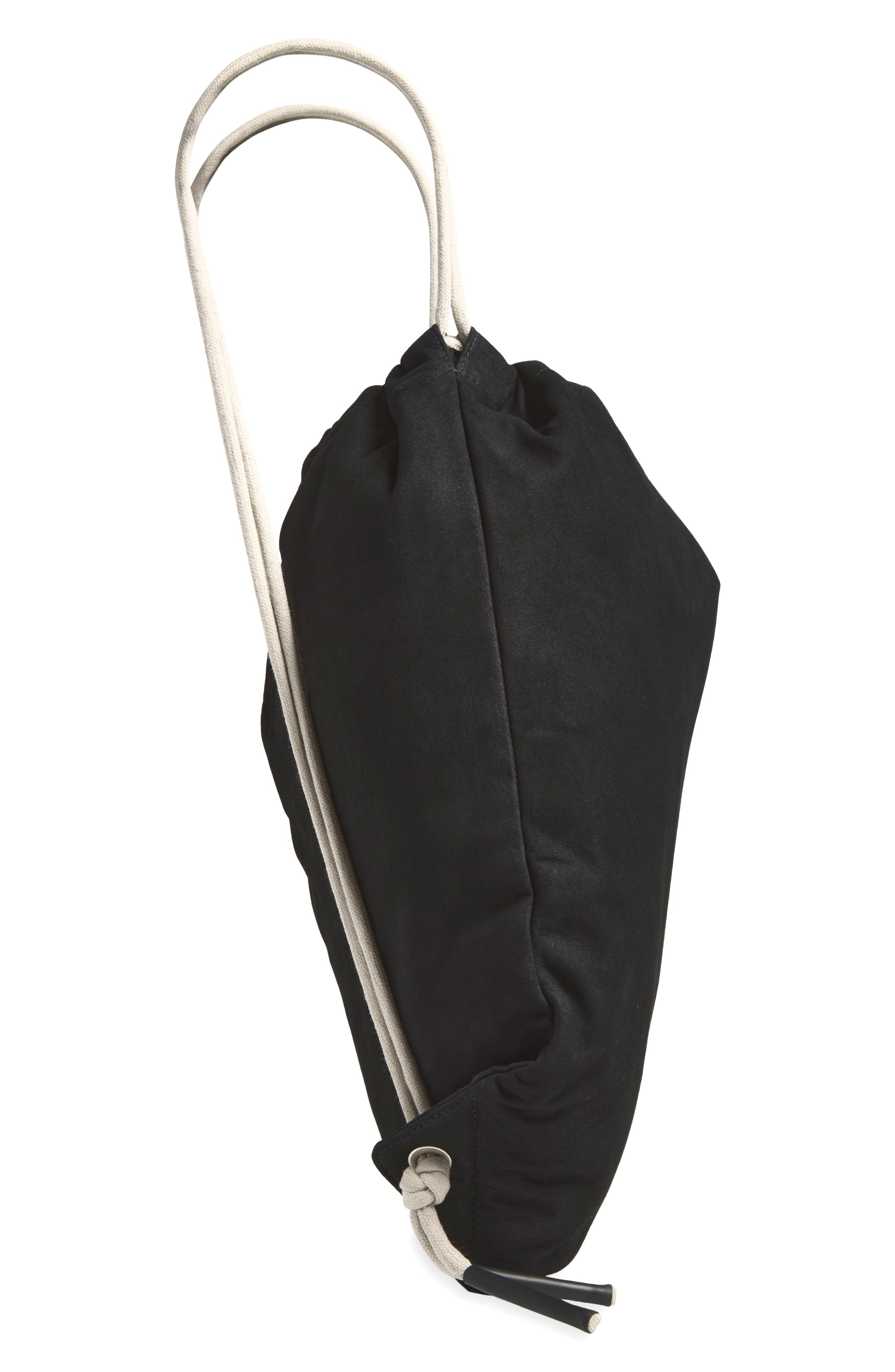 Leather Drawstring Backpack, Alternate, color, BLACK/ PEARL