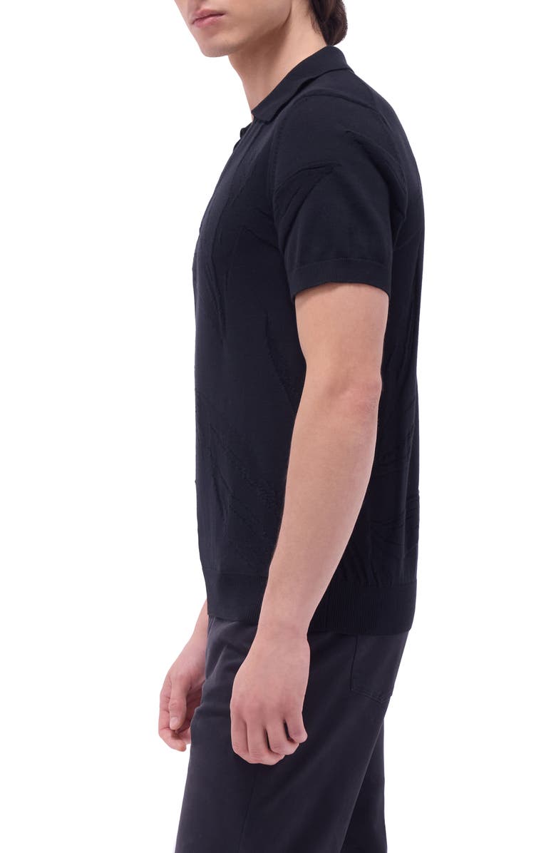 Bugatchi Johnny Collar Leaf Jacquard Cotton Polo Sweater, Alternate, color, 