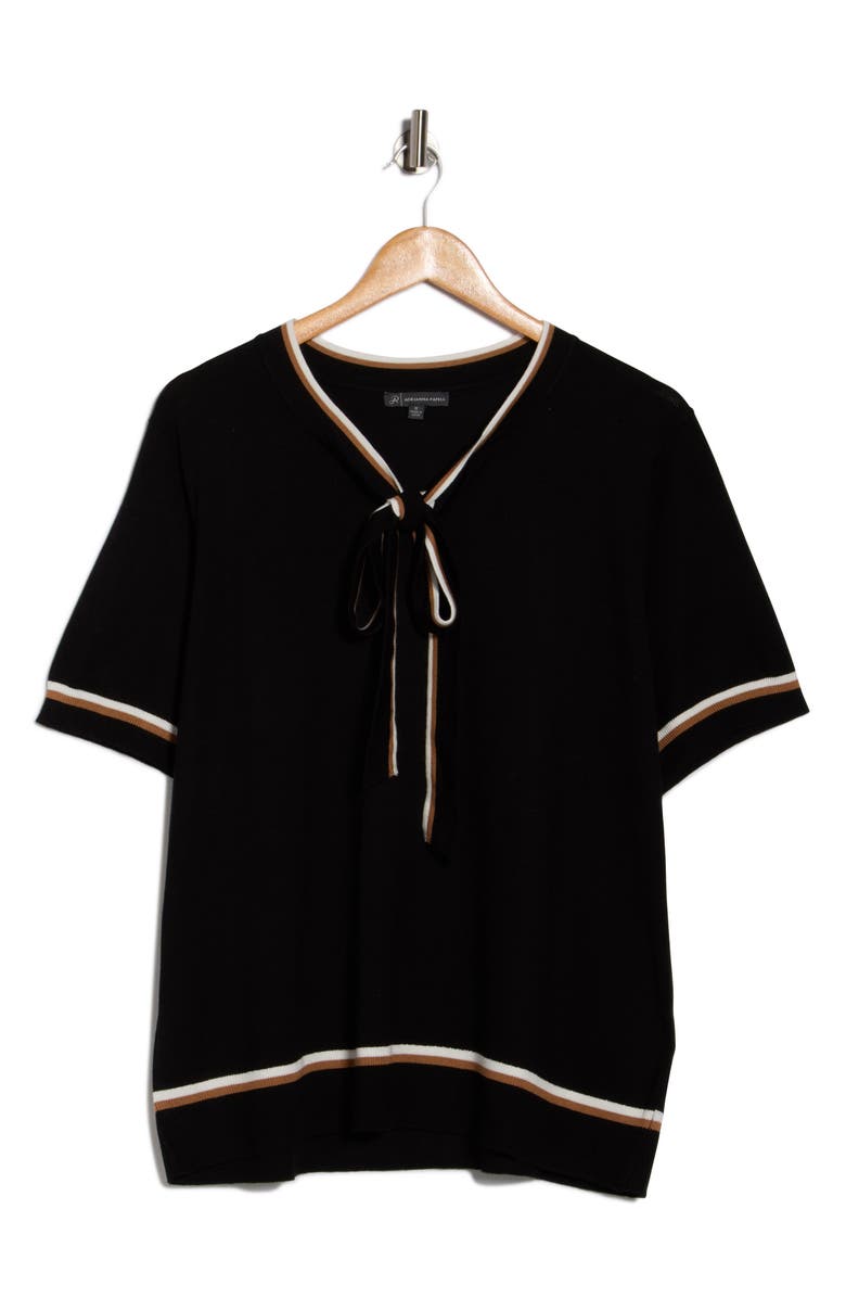 Adrianna Papell Double Tip Tie Neck Sweater, Alternate, color, Black/ Ivory/ Camel