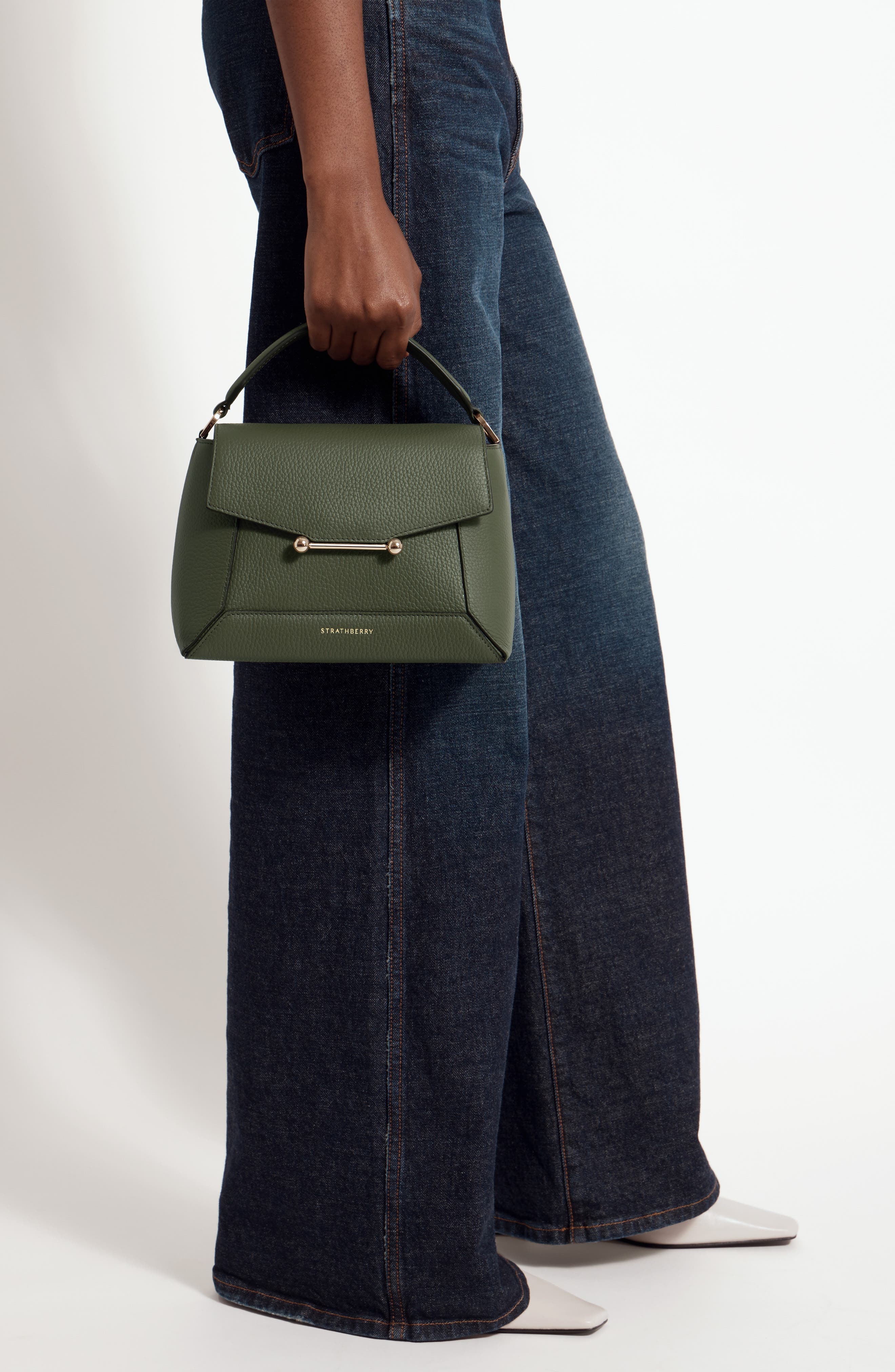 Strathberry Mosaic Leather Top Handle Bag, Alternate, color, Pine Green