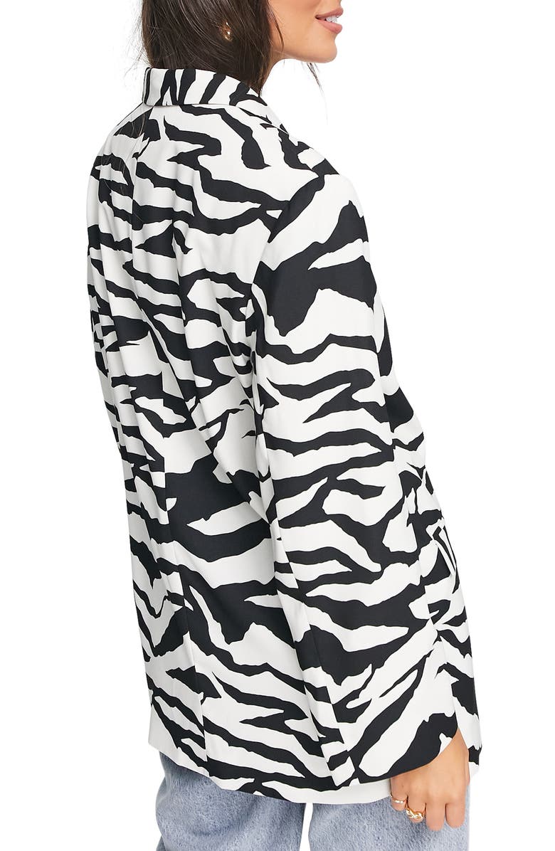 ASOS DESIGN Oversize Zebra Print Grandad Blazer, Alternate, color, 
