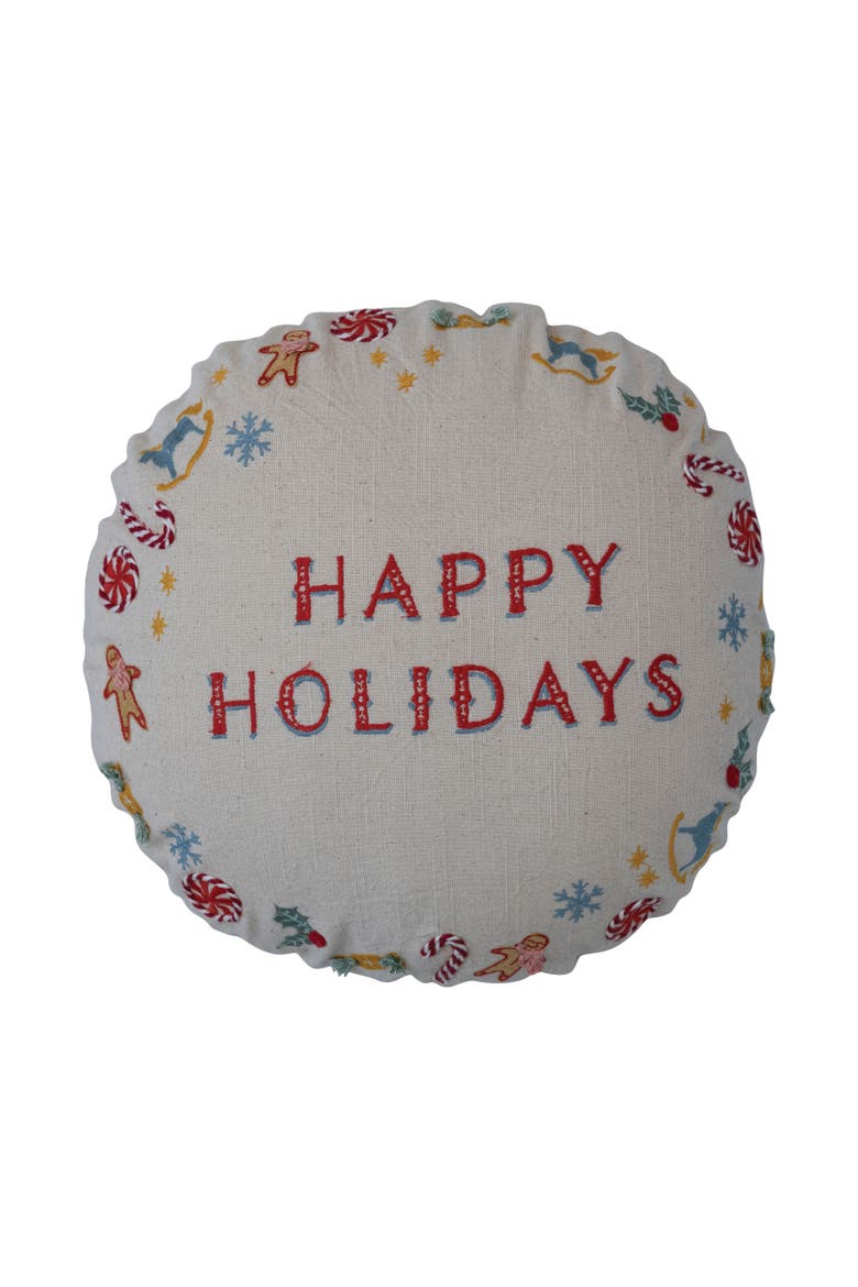 Cotton Slub Printed Pillow with Embroidery, Multicolor, Main, color, Multicolor