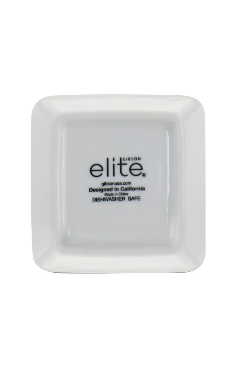 Gibson Elite Gracious Dining 4 Piece Fine Ceramic Tidbit Dish Set with Acacia Wood Base, Alternate, color, White