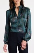 Santorelli Astrid Long Sleeve Ruffle-Neck Printed Top