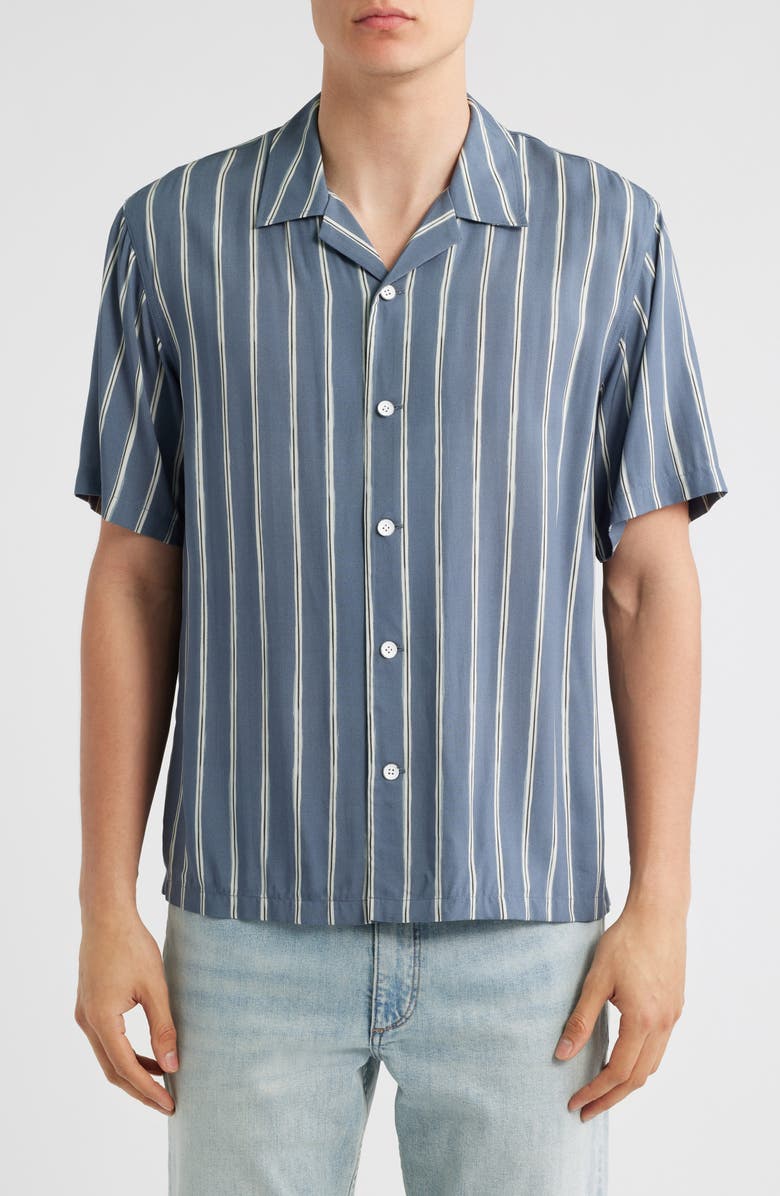 rag & bone Avery Viscose Camp Shirt, Main, color, Blue Stripe