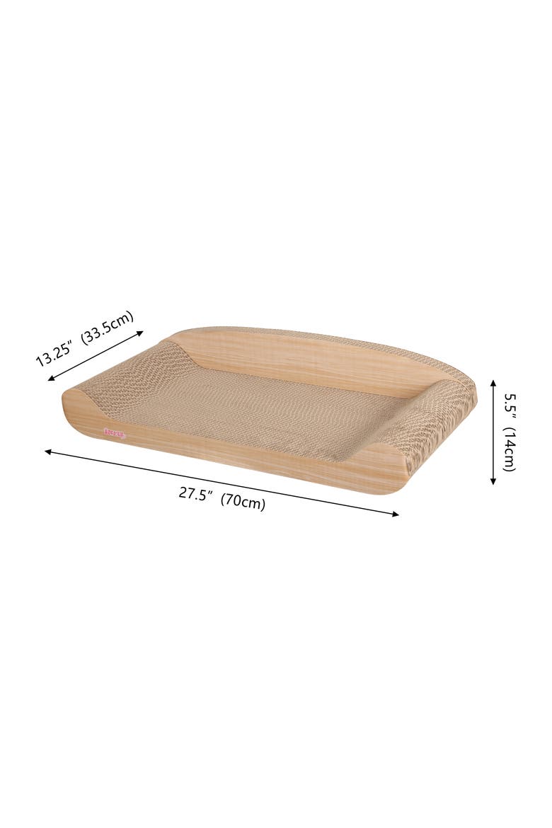 Montego Coastal Patterned Cardboard Lounge Bed Cat Scratcher with Catnip, Alternate, color, Oak Wood Finish