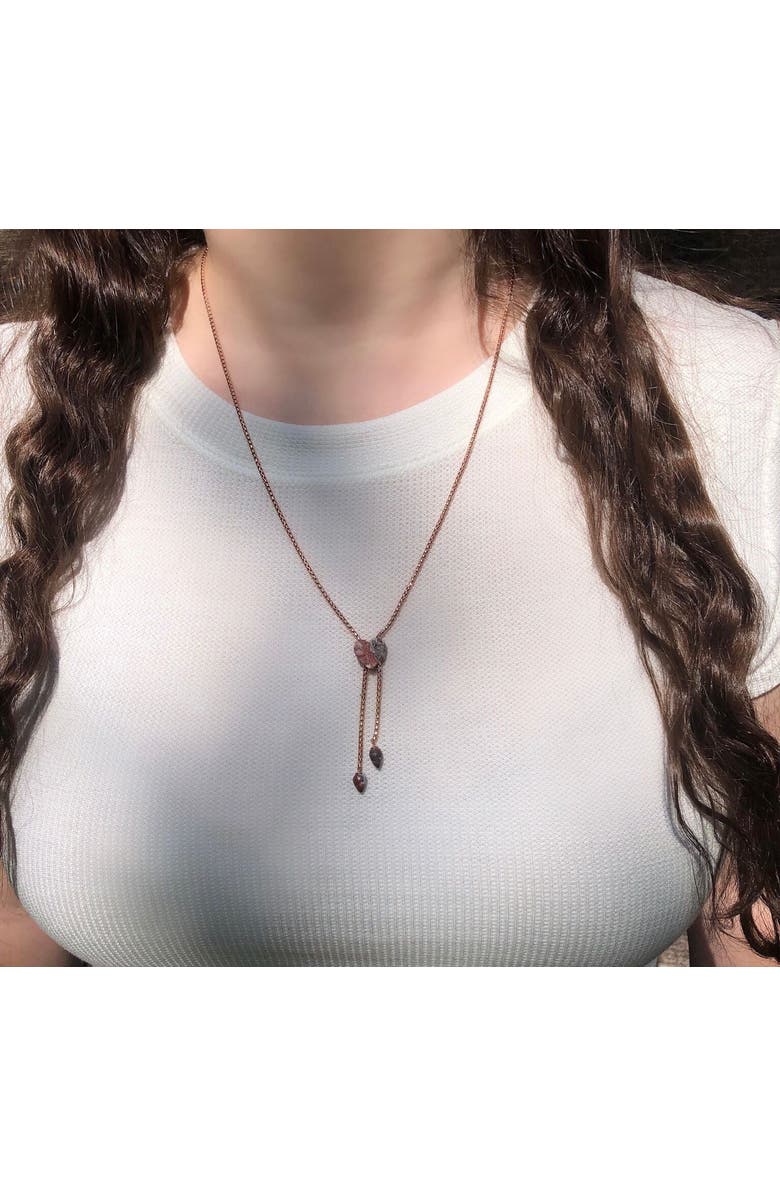 LuvMyJewelry Luv Me Lace Agate Gemstone Rose Gold Plated Silver Adjustable Heart Women Necklace, Alternate, color, 