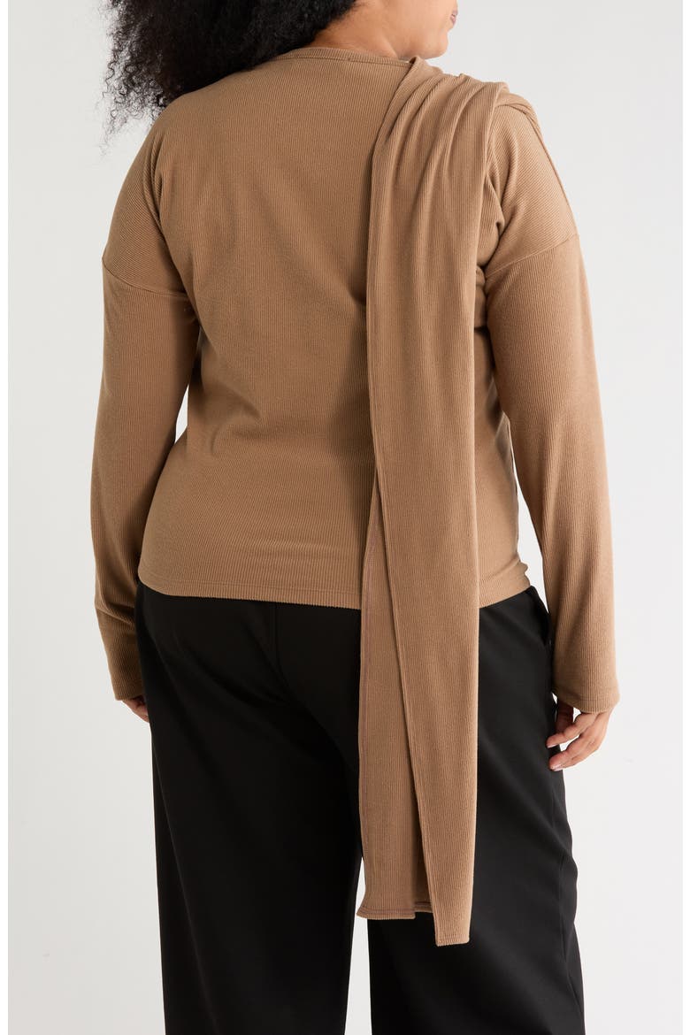 Draped Shawl Long Sleeve Ribbed Top, Alternate, color, CAMEL