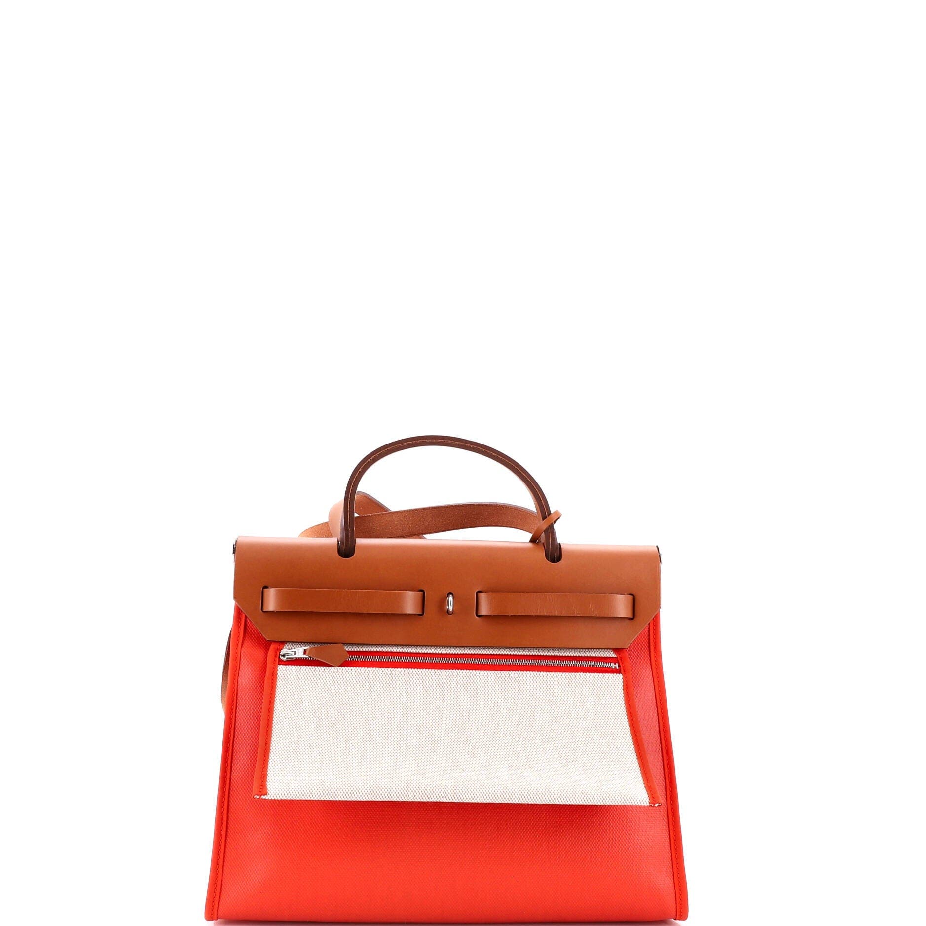 Pre-Owned Hermes Herbag Zip Berline Vache Canvas and Leather 31, Alternate, color, Orange Mecano