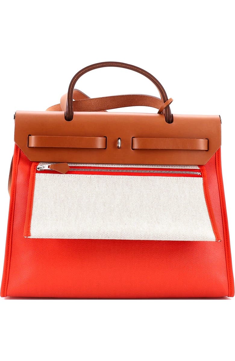 Pre-Owned Hermes Herbag Zip Berline Vache Canvas and Leather 31, Alternate, color, Orange Mecano