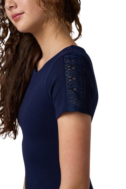 Un Deux Trois Short Sleeve Dress With Sleeve Insert In Blue