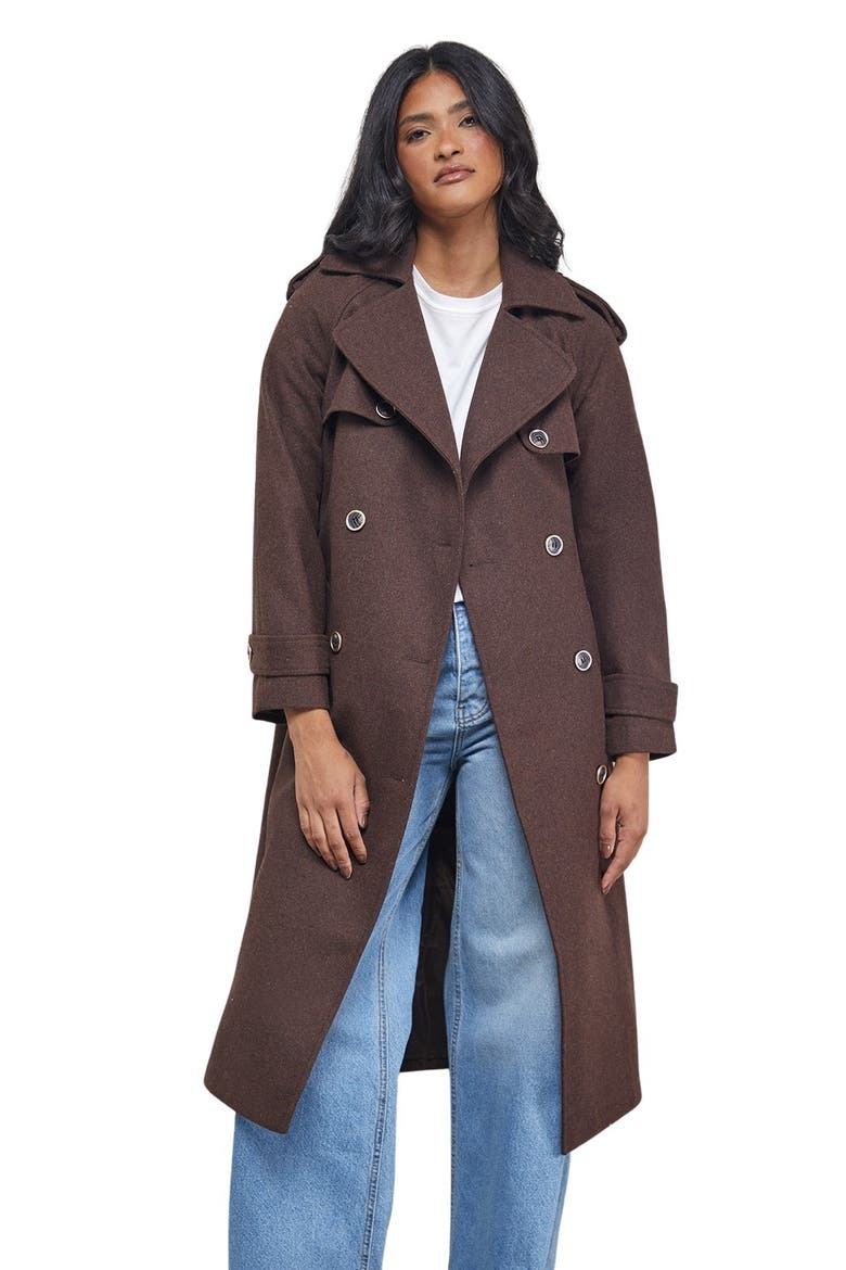 Wool Mix Belted Trench Coat, Main, color, Chocolate