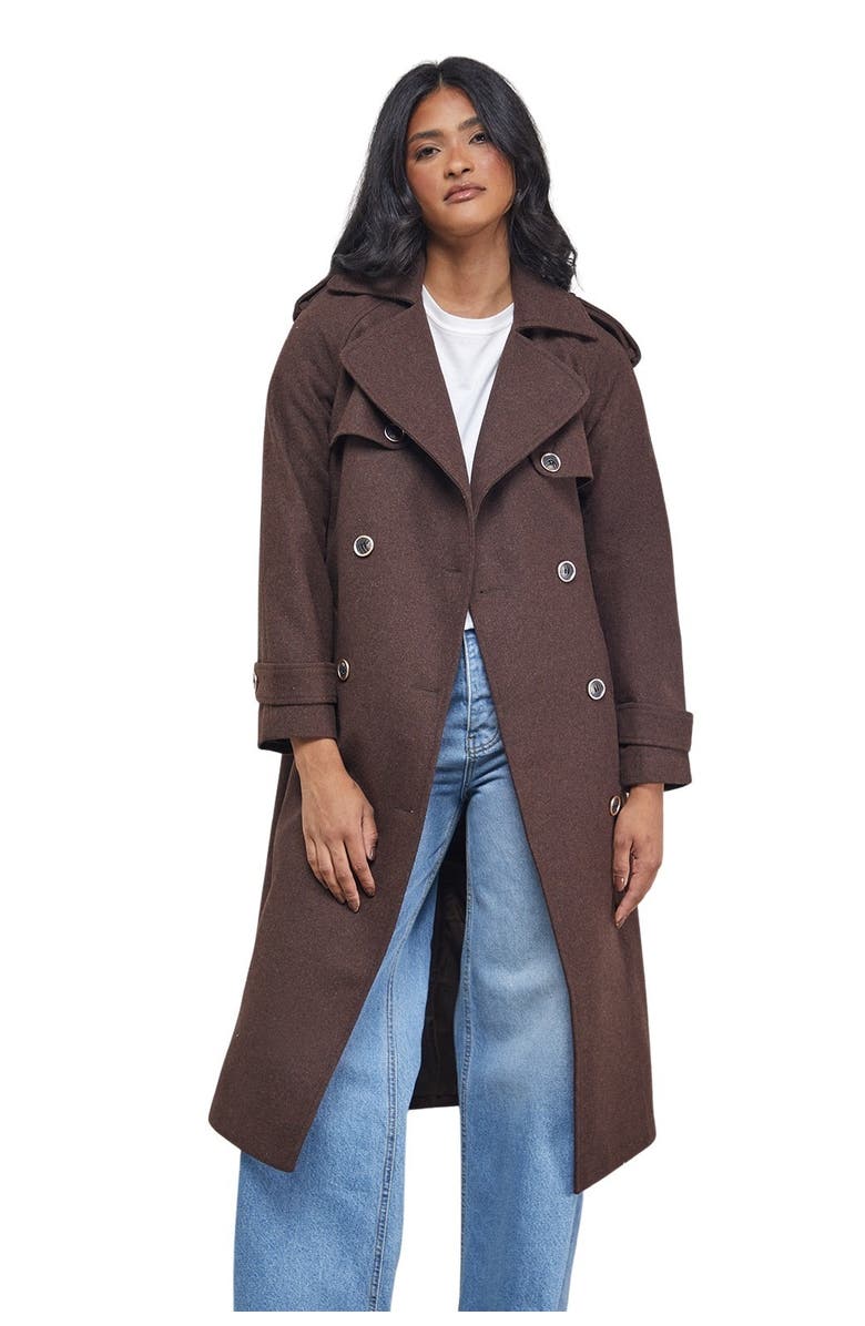 Warehouse Wool Mix Belted Trench Coat, Main, color, Chocolate