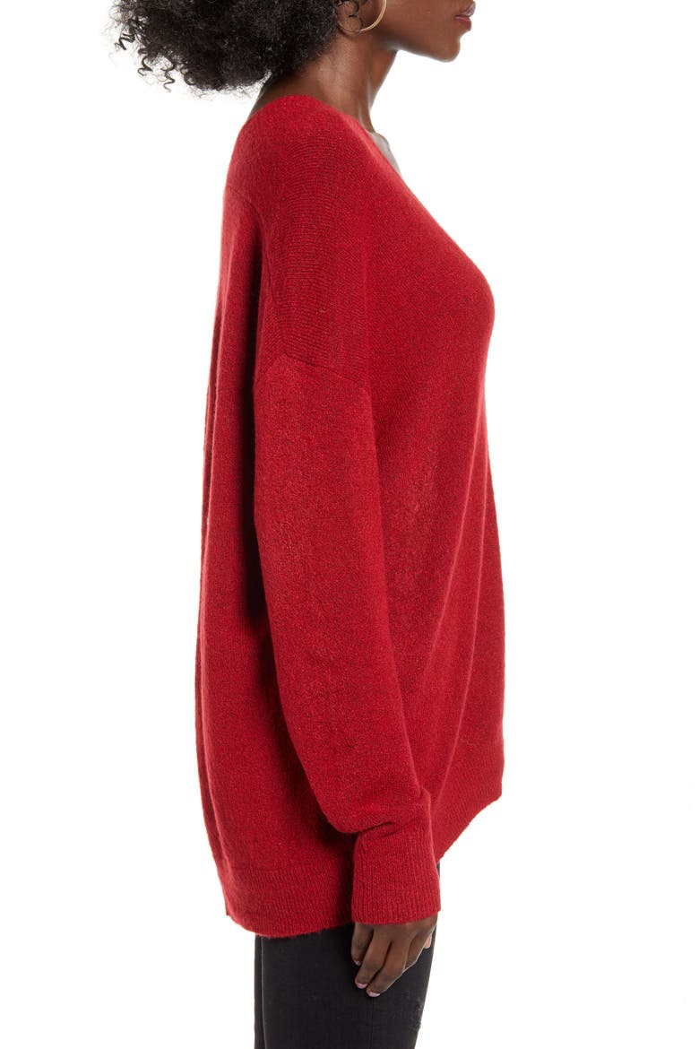 Cozy V-Neck Sweater, Alternate, color, RED CHILI