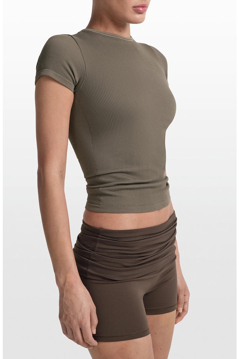 Ribbed Seamless T-Shirt, Alternate, color, DUSTY OAKMOSS/ DUNE