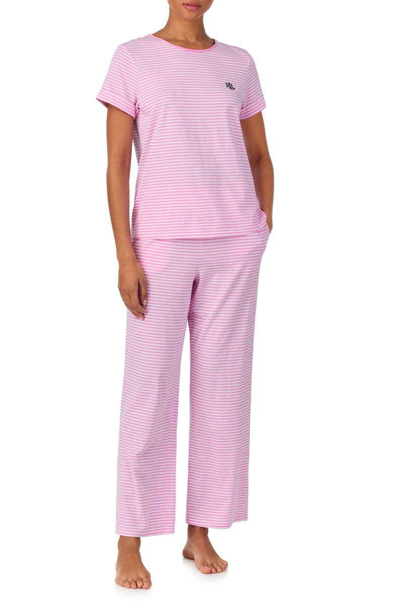 Lauren Ralph Lauren Long Pajamas, Alternate, color, Pink Stripe
