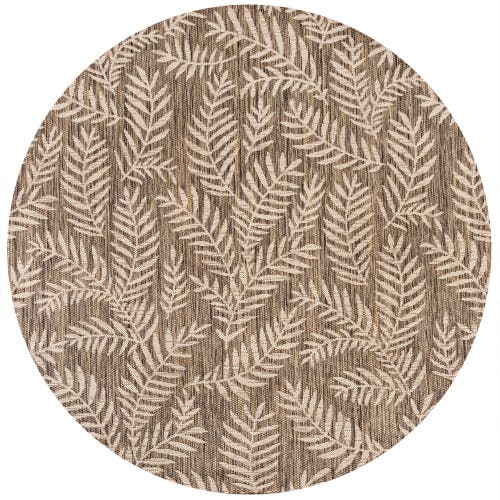 Jonathan Y Nevis Palm Frond Indoor/outdoor Round Area Rug In Brown/beige