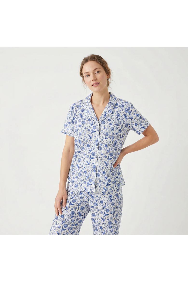 Women's Short Sleeve and Long Pants Pajama Set, Alternate, color, Porcelain Vine