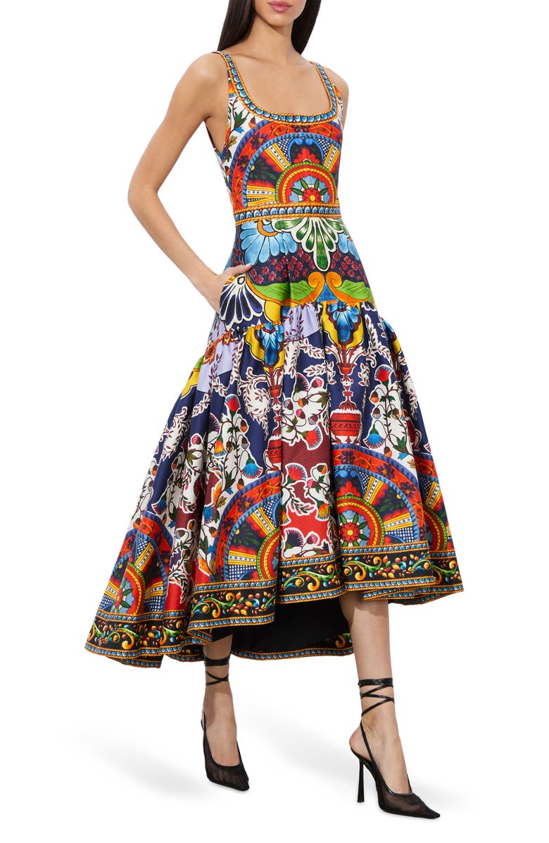 Alice + Olivia Diana Print High-Low Midi Dress, Alternate, color, 