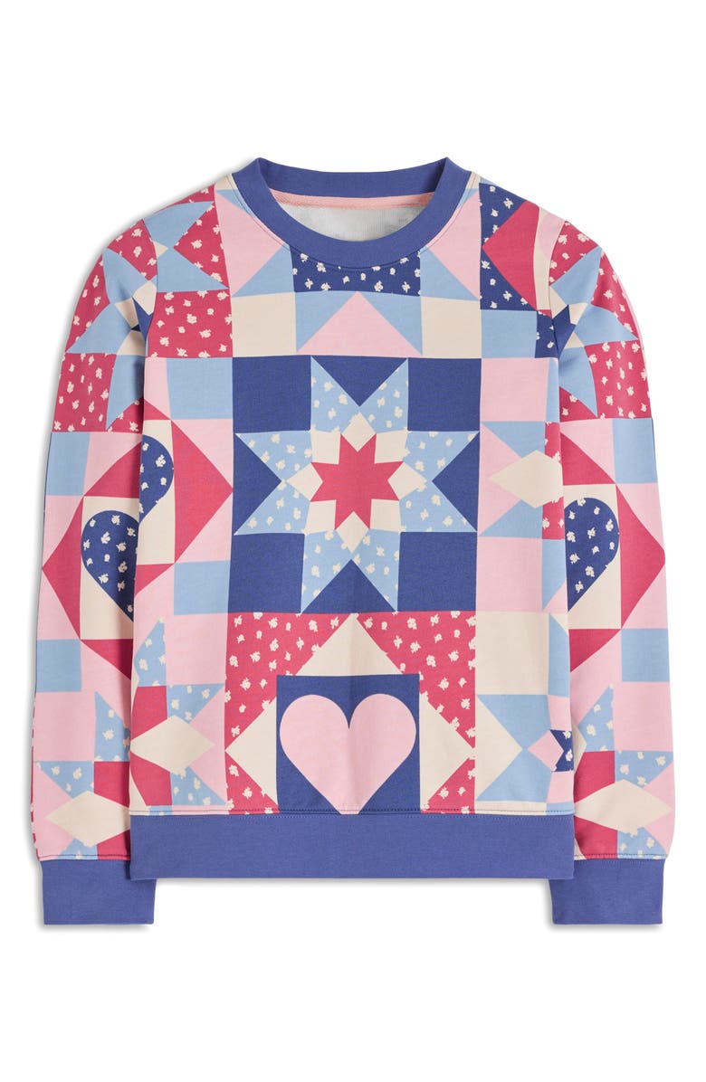 Boden Hannah Patchwork Sweatshirt, Alternate, color, Blue Multi Heart Patchwork