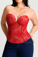 Popilush Underwire Snatched Push-Up Lace Flora Convertible Strap Corset Bustier